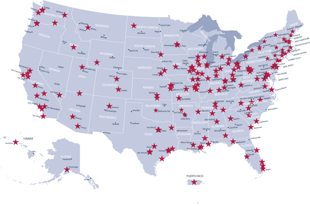 National Customer Map with stars in every location