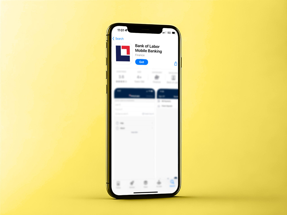 Mobile phone open to Bank of Labor mobile app in app store