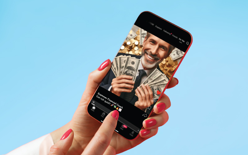 Social Media Scam shown on phone with user liking post